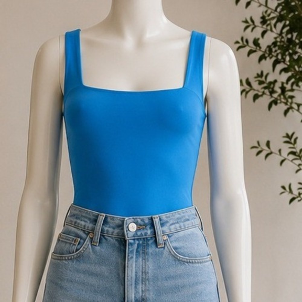 Aritzia Womens Bodysuit Contour Squareneck Thong Blue S